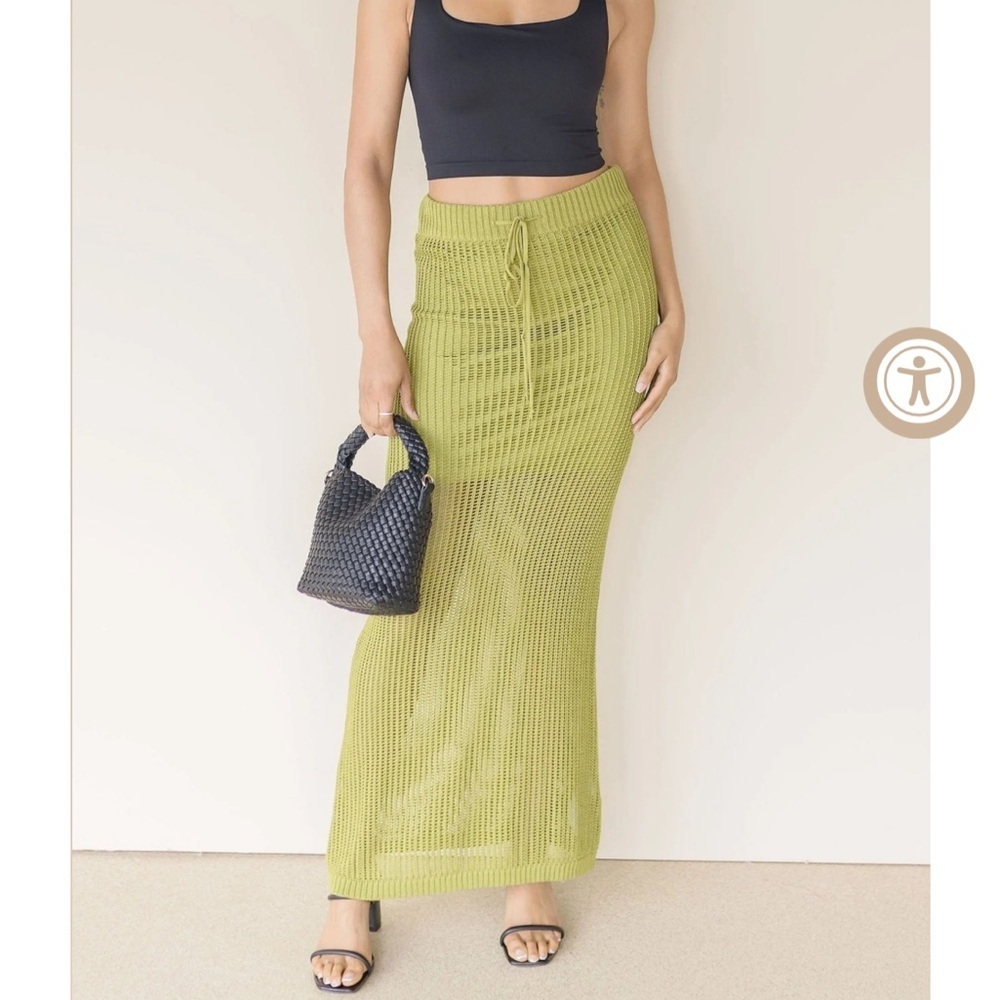 New Moon River green knit midi skirt resort large L